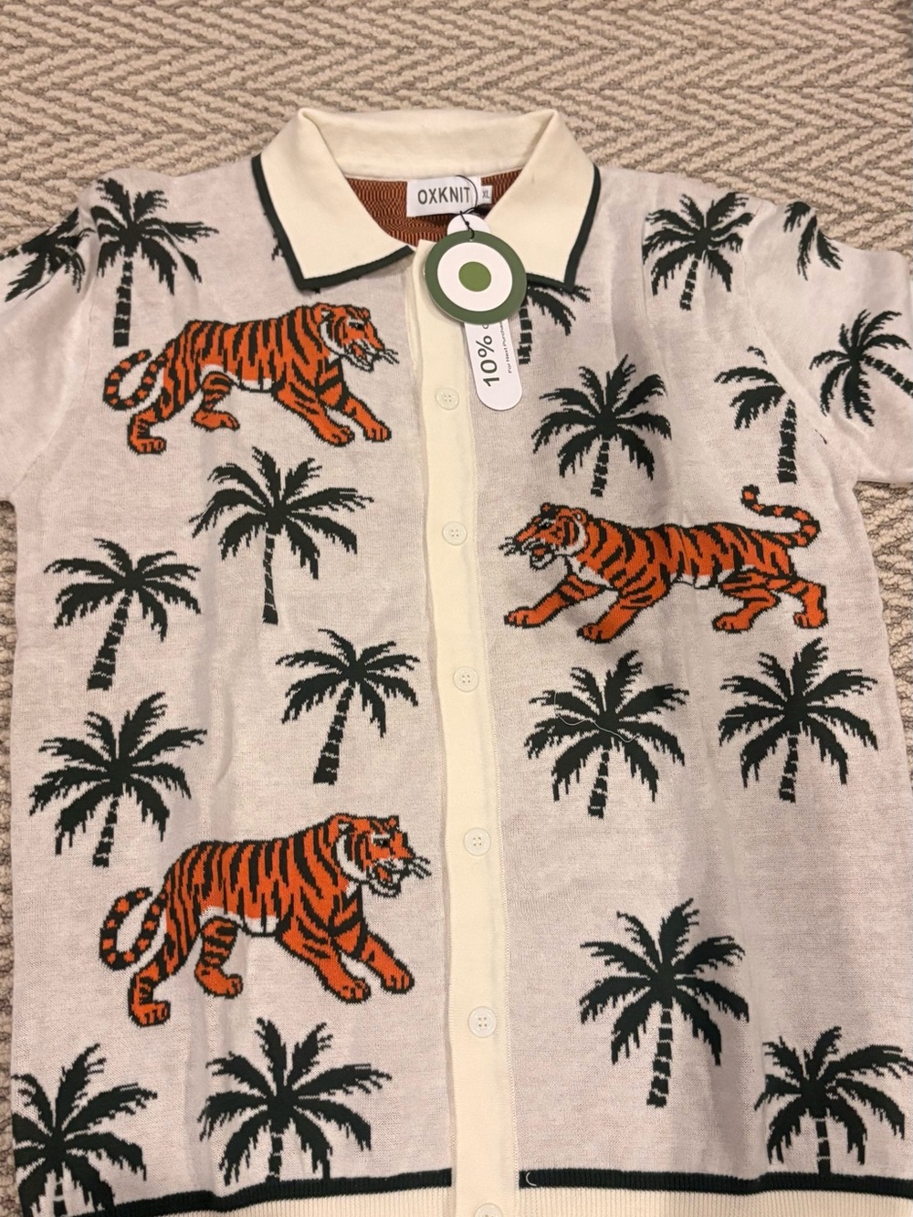 Men's Button-Down Tiger Palm Print Shirt